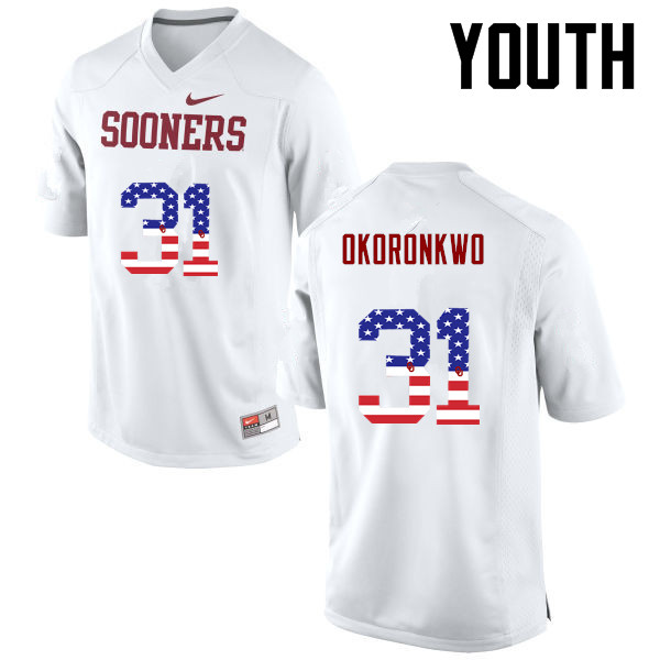 Youth Oklahoma Sooners #31 Ogbonnia Okoronkwo College Football USA Flag Fashion Jerseys-White